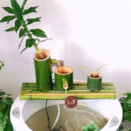 C新款竹流d水水循环竹筒流水器流水摆件水缸过滤器竹子流水景观