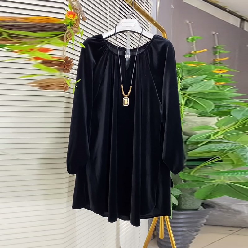 胖妹妹钉珠镂空圆领松紧袖口丝绒大衫大码女装宽S松遮肚子百搭上