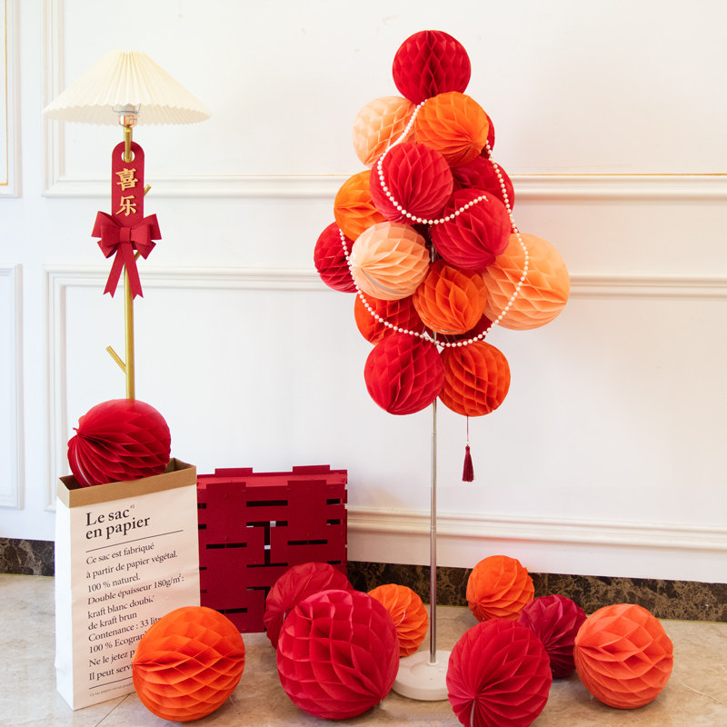 结婚订婚b婚礼超大喜t背景墙布置蜂窝球立柱情人节女神节装饰