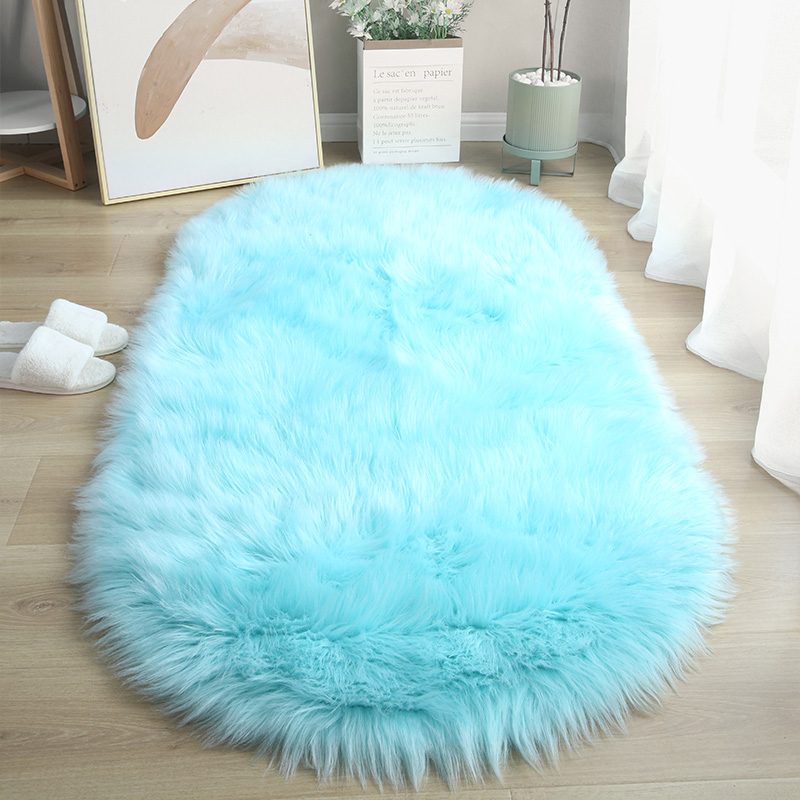 椭圆形羊毛地毯卧室床边毯加厚毛绒榻榻米地垫家T用白色拍照背景