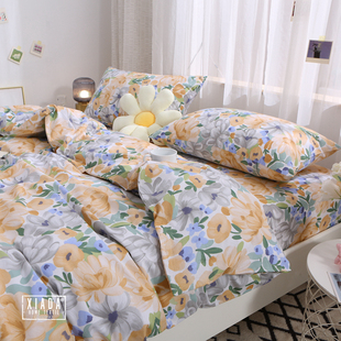 红色 秋冬纯棉被套单m件100全棉被罩学生150x200x230双人田园文艺