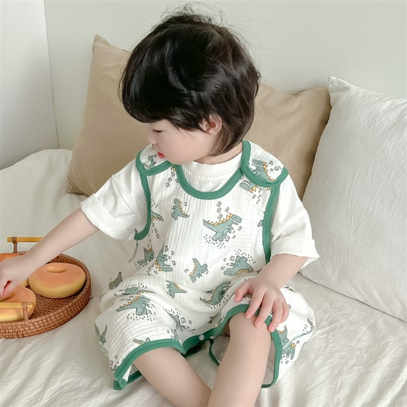 宝宝护肚b背心睡袋儿童夏季纱布分腿式防踢被男童无袖睡袍女童