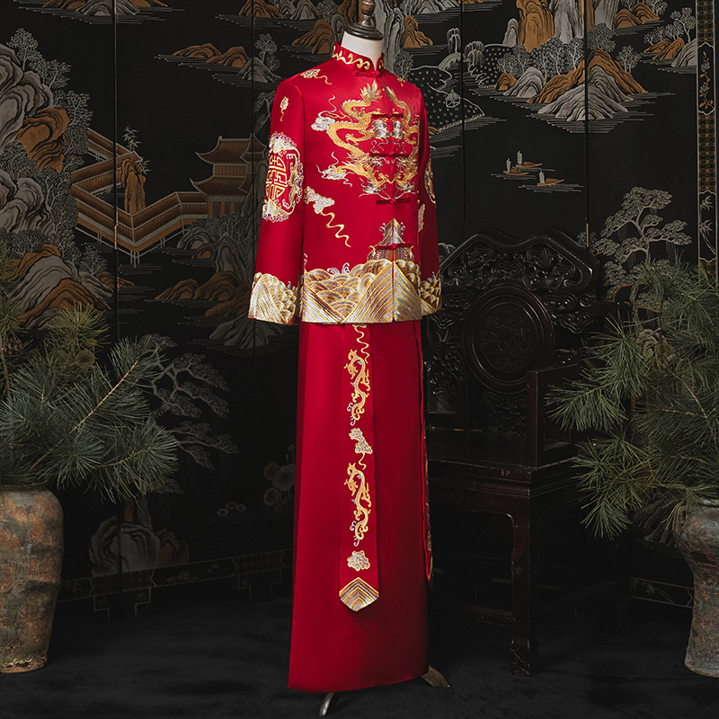 秀禾服男装2021夏季新款中式结婚新G郎敬酒礼服汉服古装婚服龙凤