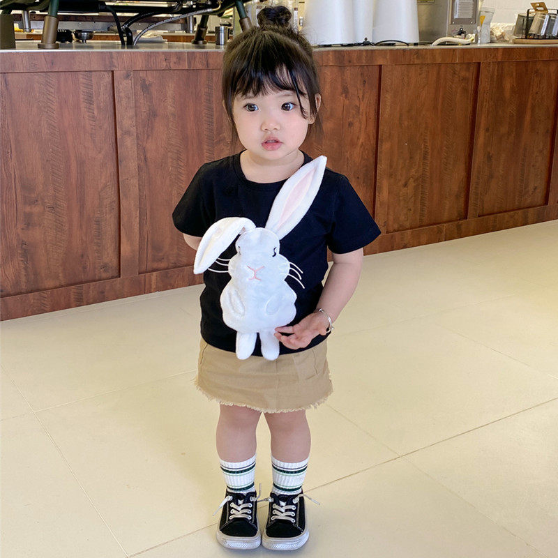 可爱立体动物小兔子衣服女童xT恤短袖夏装纯棉宝宝上衣洋气母女装