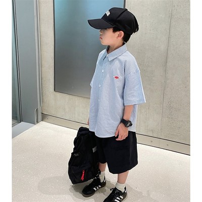 男童短袖衬衫儿童衬衣夏薄款2025夏G季新款男孩学院风上衣纯棉童