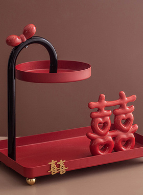 红色喜庆收e纳摆件入户玄关客厅桌面装饰品门口鞋柜电视柜置物架