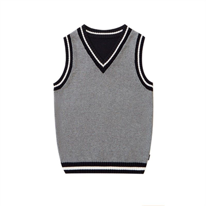 伊顿校服儿童h大红色藏青白条针织背心男童春秋纯棉背心马甲园服