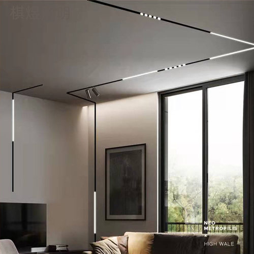 35宽磁吸轨道灯暗l装线条灯客厅餐厅明装无主灯嵌入式LED导轨射灯