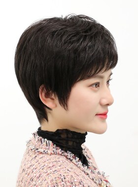 假发女全头套自然真发黑色短发中年E女士妈妈光头假发套薄款真头