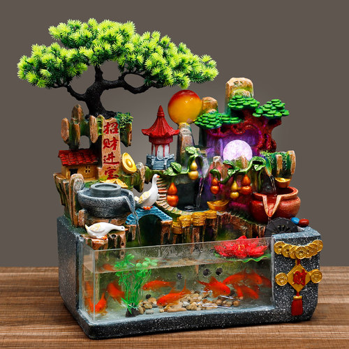 造景流水鱼缸客厅小型家用网红全套E桌面生态创意金鱼缸循环水摆