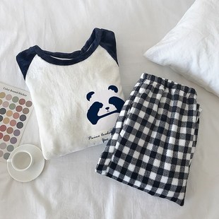 珊瑚绒睡衣冬季 套 情侣加绒加v厚女大码 休闲宽松法兰绒家居服男士