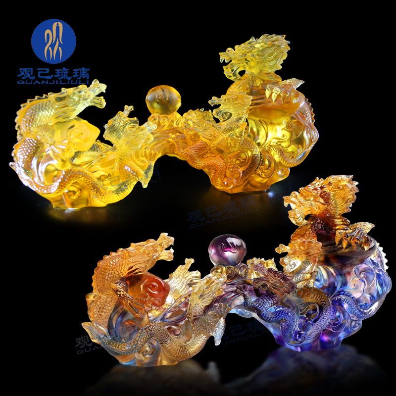 琉璃如意擺件九條龍如意中國風家居裝飾品新觀己敬造 GJ-GYP-0078