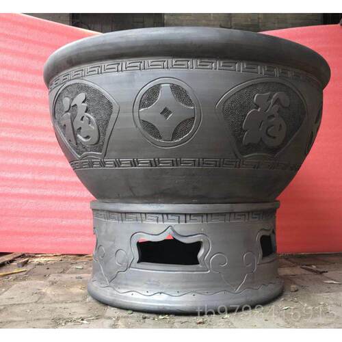 正品文字号雕刻鱼缸80m直c径超大鱼缸花缸陶瓷荷鱼缸黑陶泥盆养金