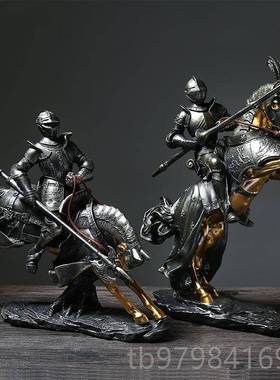 正品欧洲覆骑件电视柜酒摆柜办古公室装饰罗马盔甲士兵模型家士居