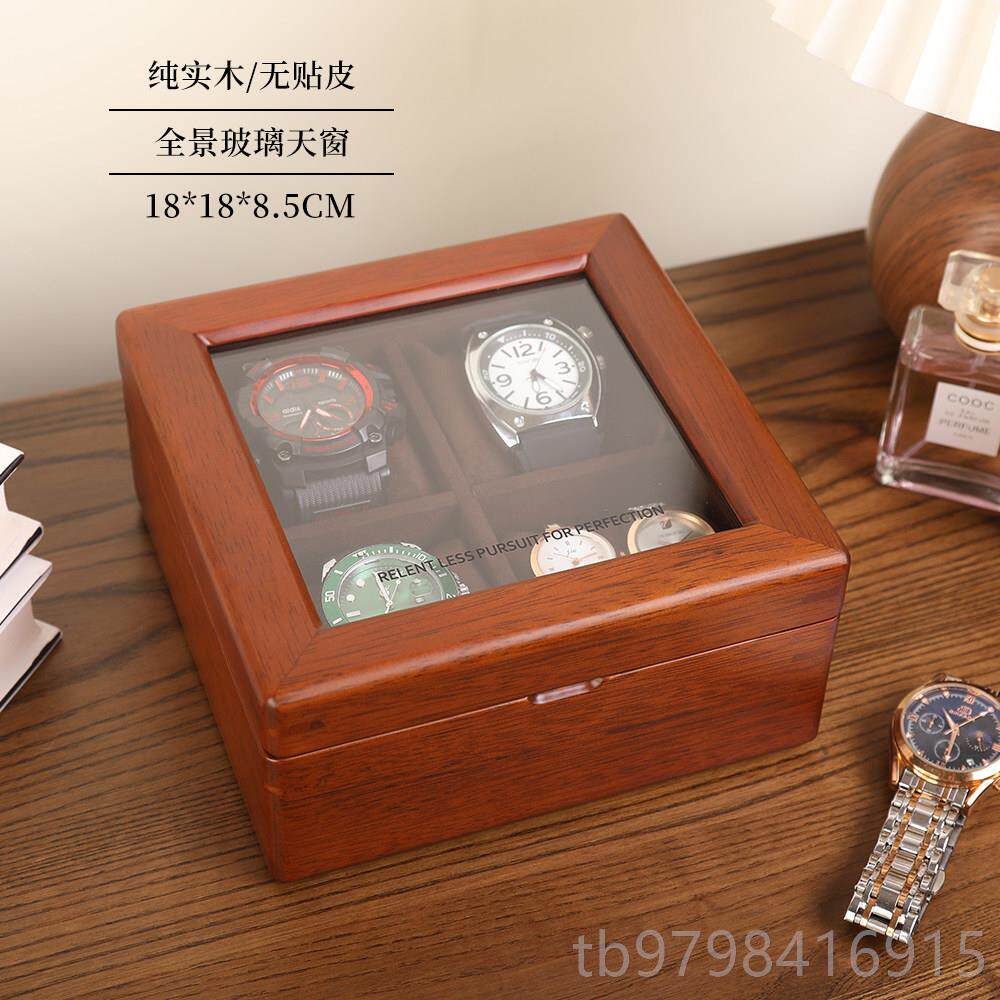 正品丽丽手柚木手表盒简易玻璃天窗表收金手纳盒实木表手镯收纳盒