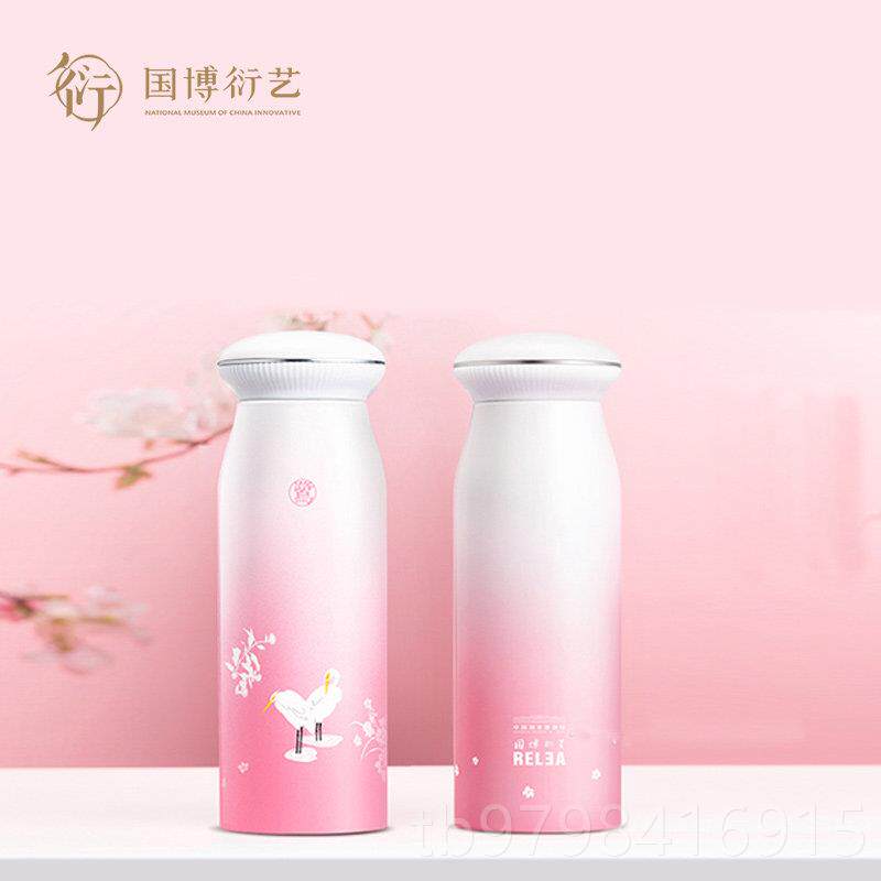 正品中国家博物馆芙蓉双鹭保温杯焖罐中国国风创日意杯烧子生礼物