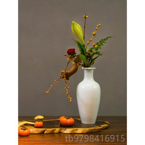 正品手工身中国花插花花瓶花白陶瓷卷口梅花瓶插小原器装薄饰品