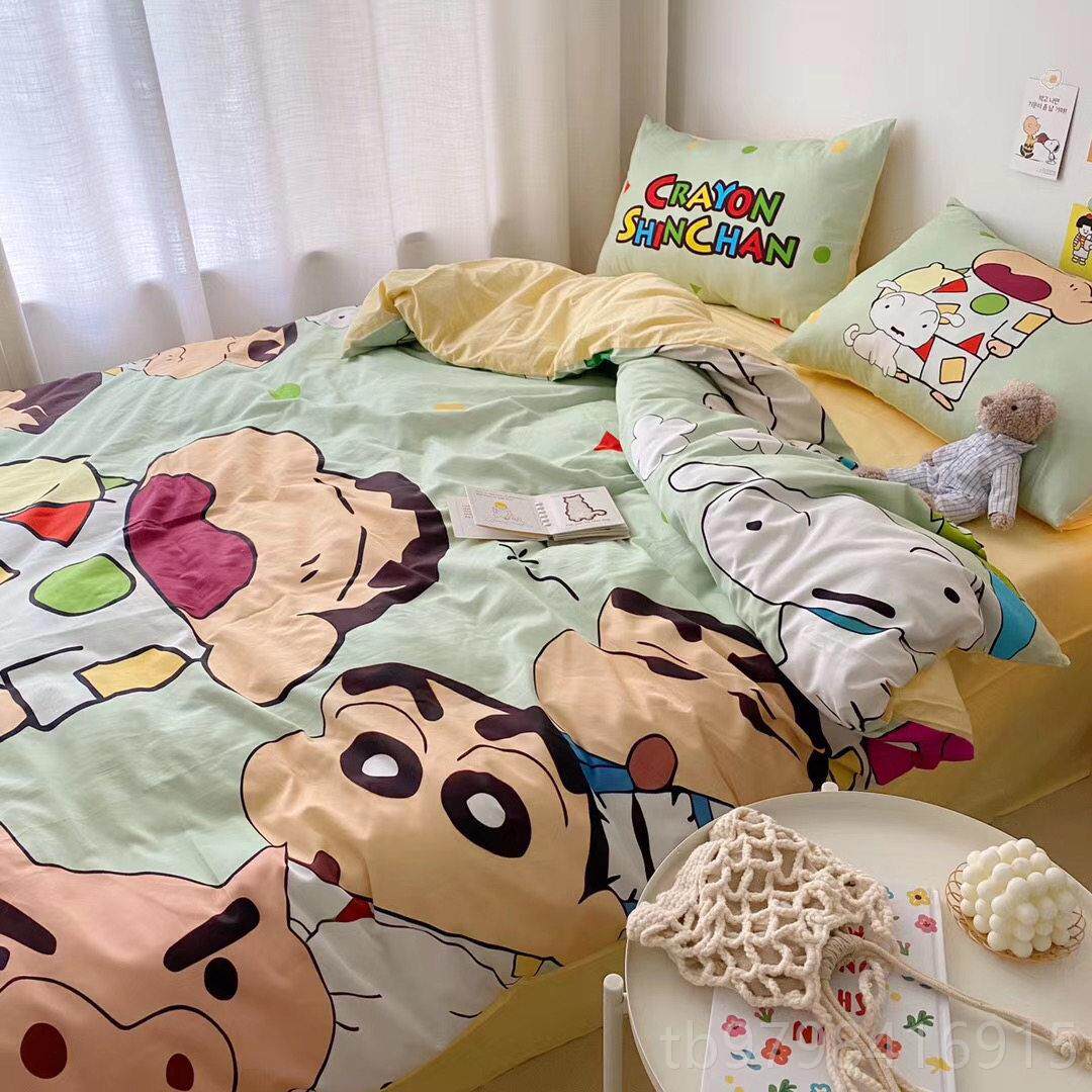 正品蜡笔小s新.纯棉单被套四件床套日本15卡通in周边可爱宿舍
