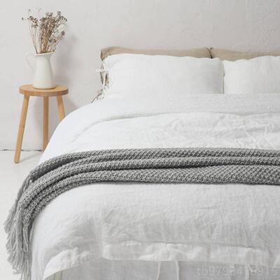 正品素麻雨 比巷利时简进口纯亚麻系带款四件套 素色约北欧人风双