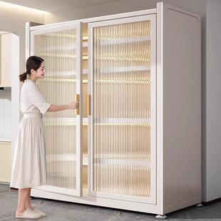 厨房微波炉防尘置物柜落地多功能碗盘柜对开门多层调料柜多功能整