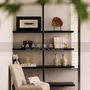 中古风宋氏美学书房样板间展示柜木化石书档软装饰品摆件组合搭配