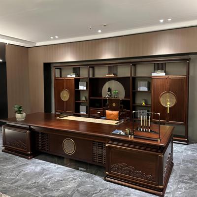 新中式乌金木办公桌实木老板桌椅组合大班台董事长总裁桌办公家俱