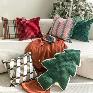 北欧风格红色绿色耶诞礼物抱枕客厅沙发靠枕套装饰耶诞树靠垫卧室