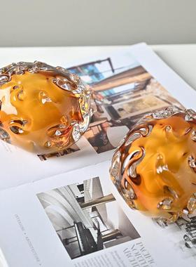 轻奢手工蛋黄色琉璃摆件茶几床头柜桌面软装组合水晶小摆件装饰品