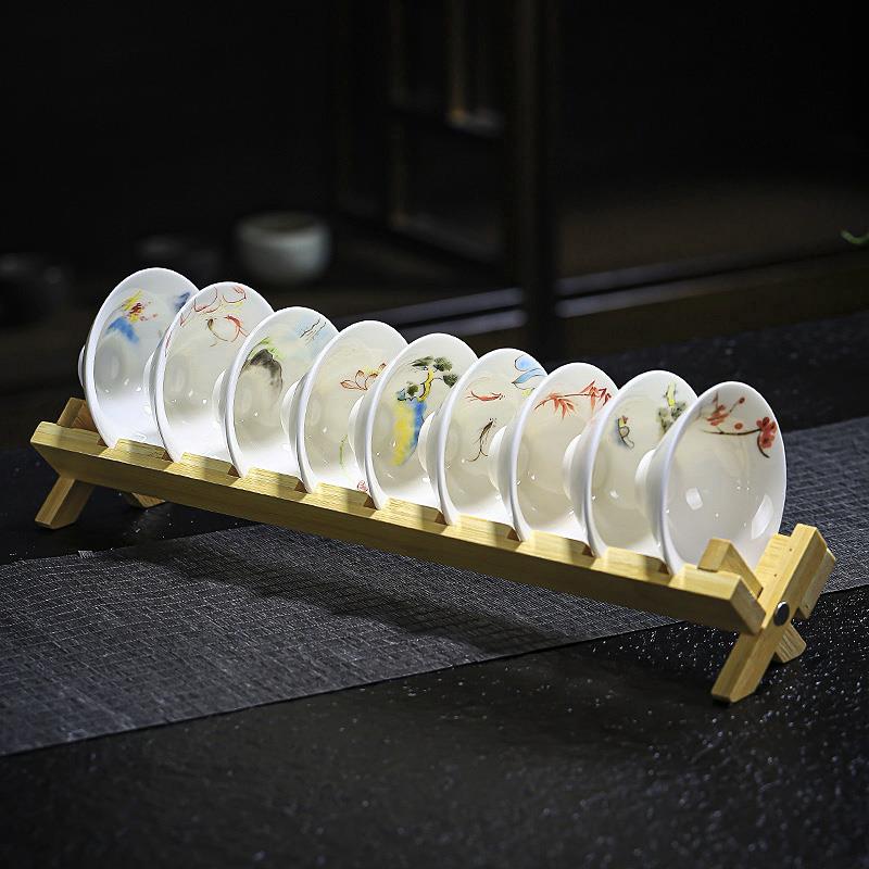 釉下彩手绘品茗杯羊脂玉白瓷茶具茶杯套装陶瓷斗笠杯单杯子6个9个