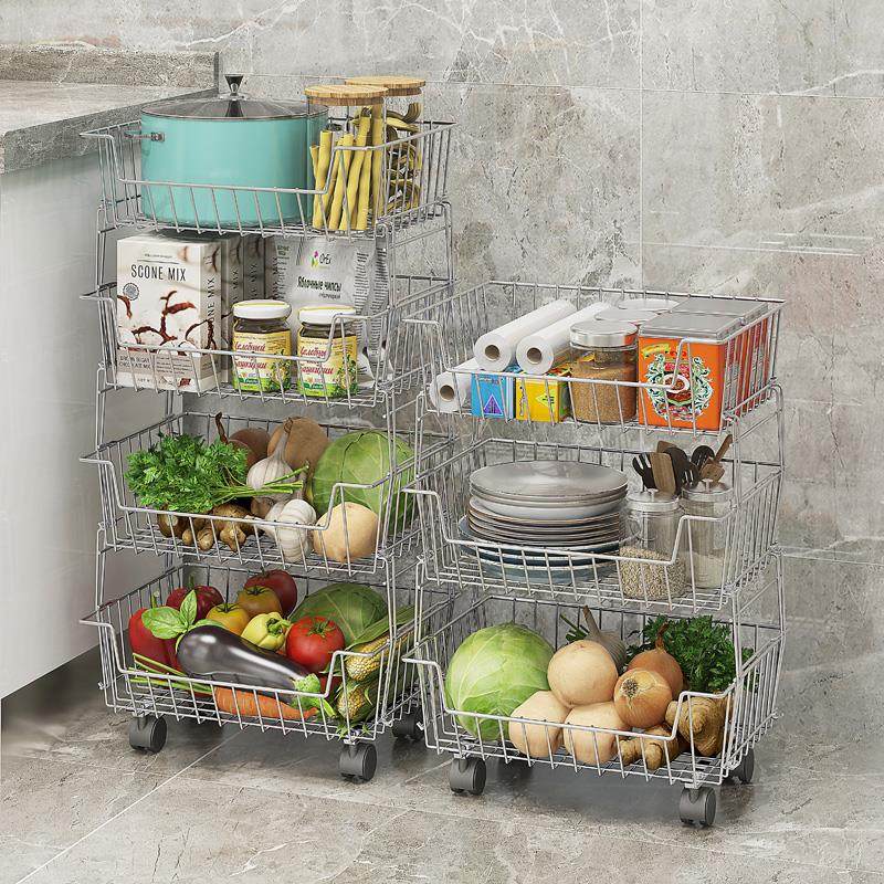 304不锈钢厨房置物架落地蔬菜收纳架 多层果蔬储物筐水果篮架用品