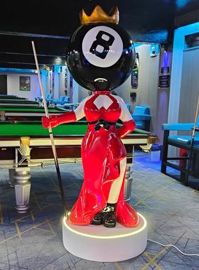 网红卡通黑八台球公仔发光玻璃钢雕塑大摆件台球厅俱乐部开业装饰