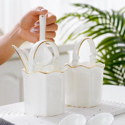 骨瓷描金叉勺筷篓家用汤匙收纳花篮勺子笼勺筒餐具收纳盒筷筒