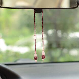天然石榴石草莓晶粉水晶汽车用饰品挂饰车载挂件吊坠车内汽车挂件