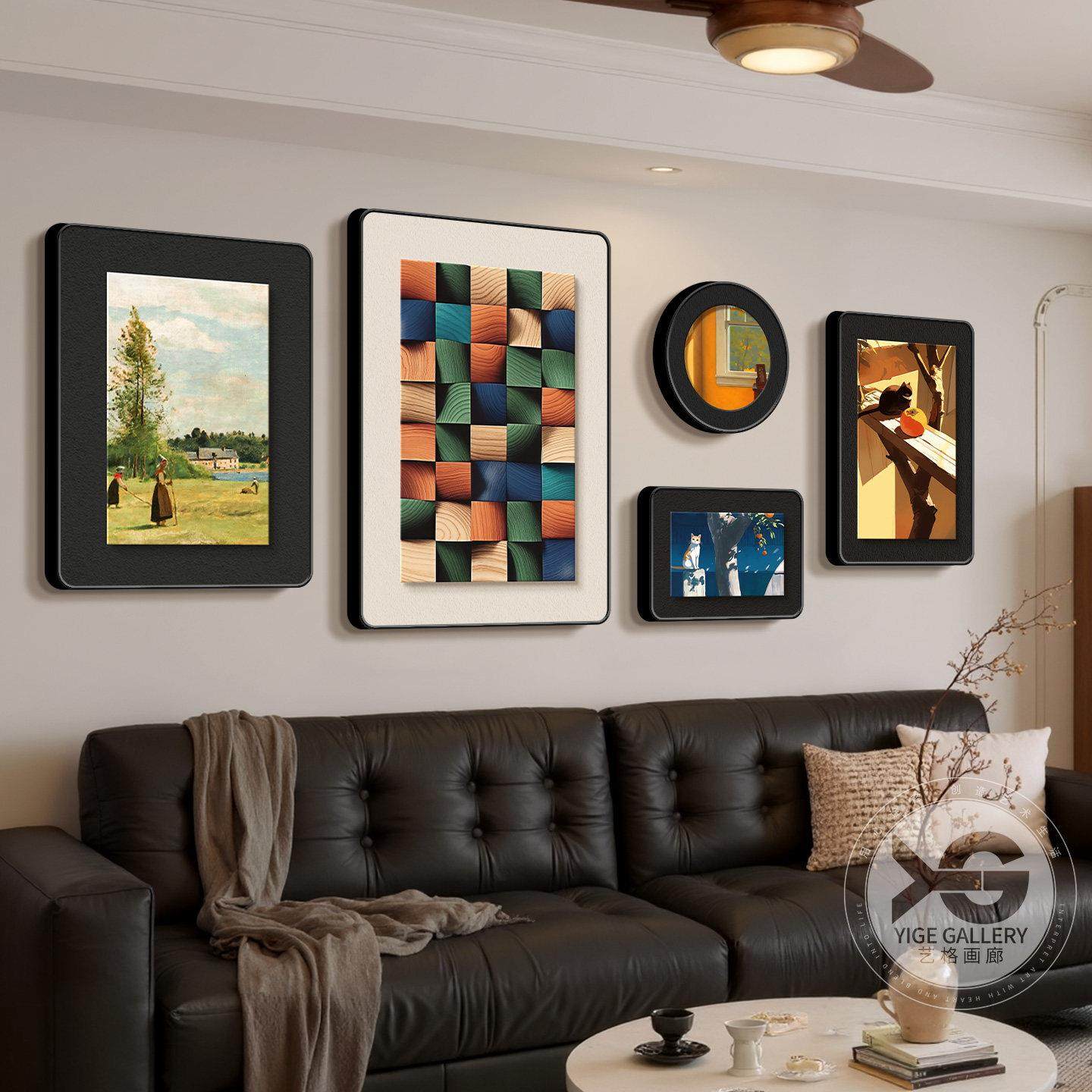 中古风高级感客厅装饰画美拉德沙发背景墙挂画覆古艺术组合墙壁画,家居饰品,现代装饰画,淘宝优惠券,粉丝福利购,淘宝优惠卷