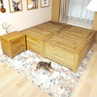 老榆木箱体床榻榻米全榆木储物箱体卯榫结构原木落地式双人床全榆
