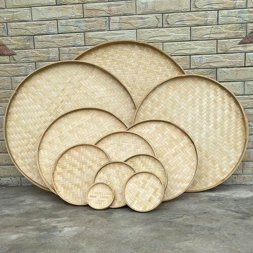 竹编晒盘竹制品筛子家用家庭装圆簸箕装饰绘画舞蹈晾晒幼儿园手工