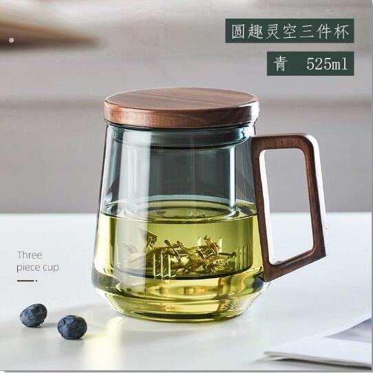 办公室滤茶杯茶水分离泡茶杯专用个人高档玻璃三件水杯大容量男士