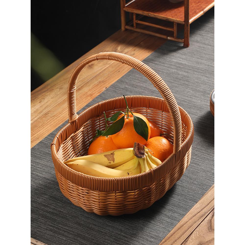 仿藤编水果篮家用大号收纳筐提篮野餐篮手工编织鸡蛋筐买菜篮子