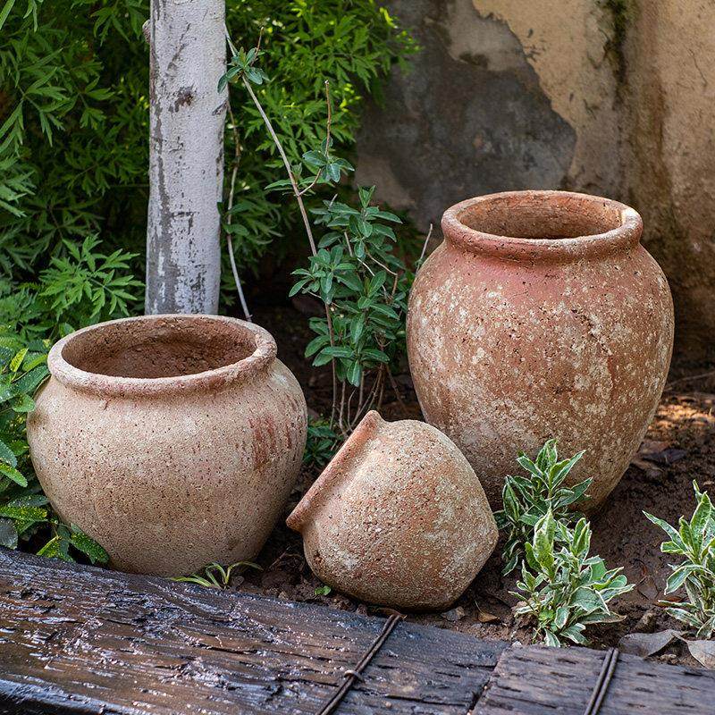 掬涵水泥花盆大号圆形装饰花器摆件落地彷古粗红陶花园庭院绿植盆