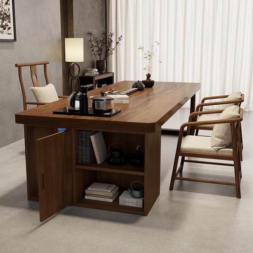 实木泡茶桌椅组合侘寂风茶桌书桌一体两用茶台简约现代客厅茶几