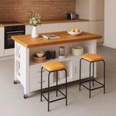 厨房中岛台可移动开放式 一体储物料理多功能操作置物架实木餐边柜