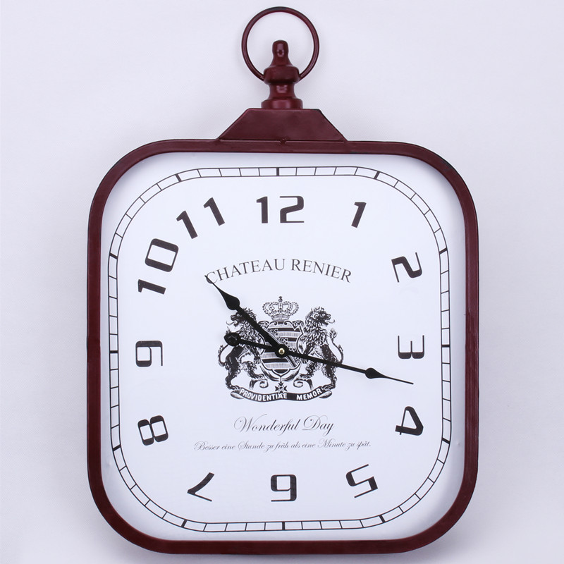 欧式时尚个性复古挂钟乡村方形金属单面时钟表玻璃镜面装饰钟批发