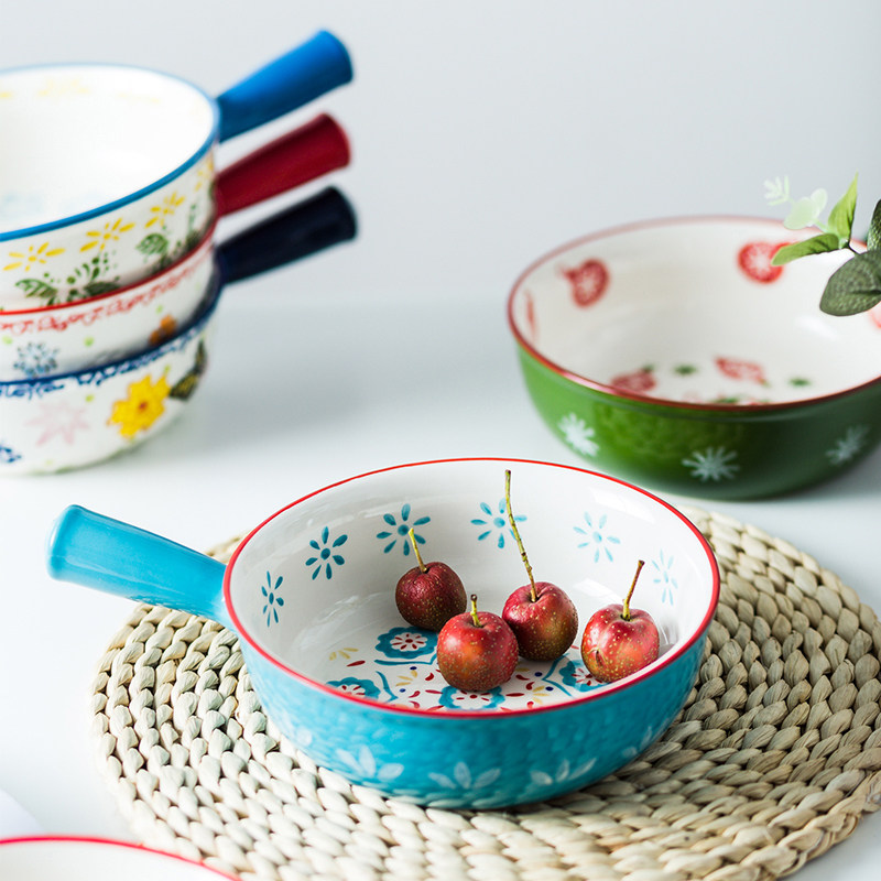 8寸手柄焗饭碗带把陶瓷烤碗创意米饭碗汤碗早餐碗水果沙拉碗凉拌,家庭/个人清洁工具,厨卫防水贴/条,淘宝优惠券,粉丝福利购,淘宝优惠卷