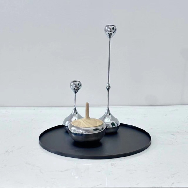 简约现代轻奢不锈钢拉丝托盘样板房间售楼处酒店客厅茶几桌面摆件