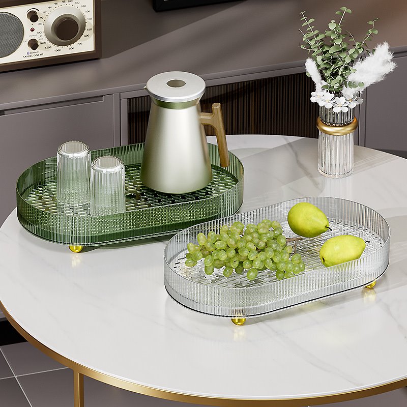 轻奢风茶水托盘家用放水果放杯子茶杯长方形双层沥水托瓜果蔬菜盘