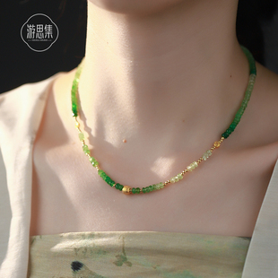 时尚 游思集高阶彩宝高品级沙弗莱石项链女新中式 轻奢显贵气锁骨链