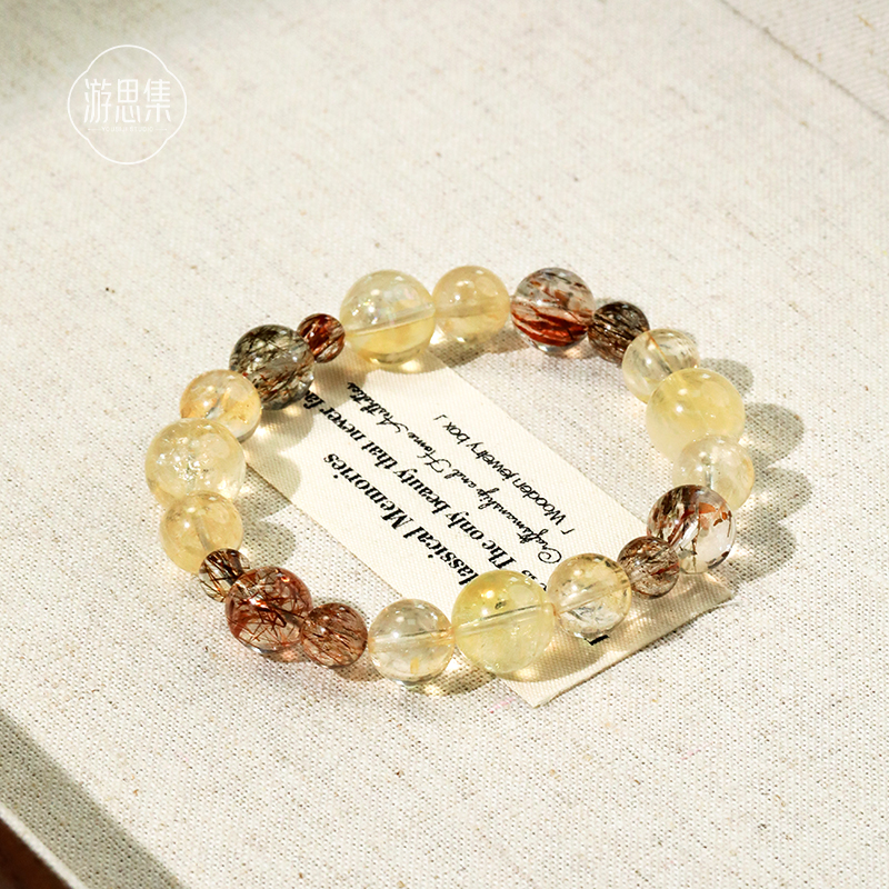 天然黑金超七水晶/原创多宝手串