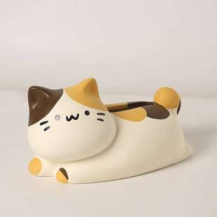 翘尾猫奶油风可爱纸巾盒客厅轻奢餐巾纸盒陶瓷抽纸盒创意茶几摆件