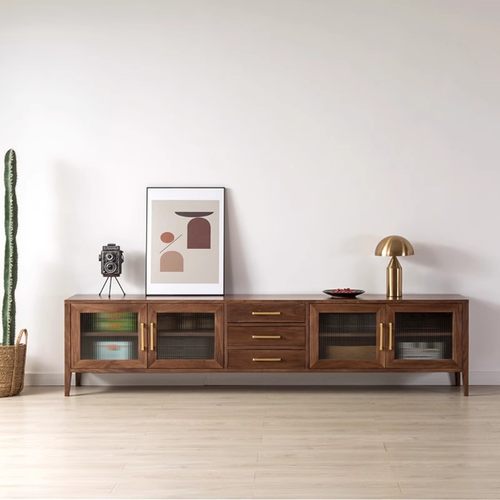 北美黑胡桃木电视柜原木地柜简约樱桃木家具视听柜组合卯榫整装