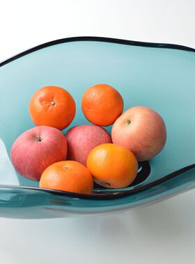 琉璃大水果盘蓝色摆件现代轻奢客厅样板间酒店售楼处茶几桌面摆设